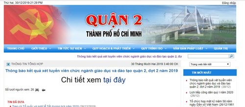 
Thông báo kết quả xét tuyển viên chức ngành giáo dục và đào tạo quận 2, đợt 2 năm 2019